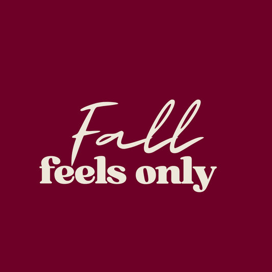 "Fall feels only" hoodie in maroon. Upclose view of design. Soft and cozy fall gear is here.