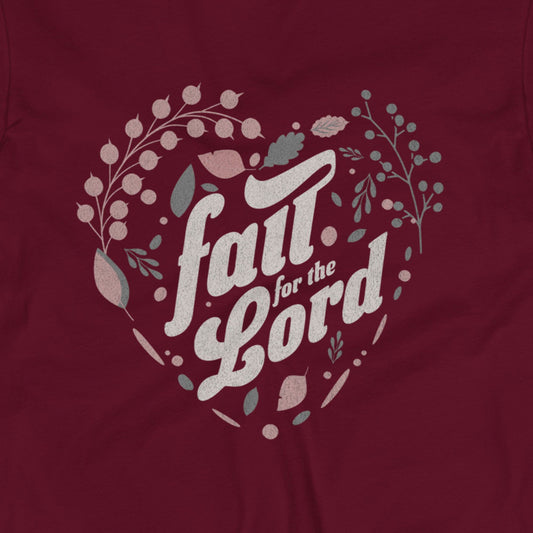 Maroon sweatshirt with 'Fall for the Lord' text and floral design on a maroon background