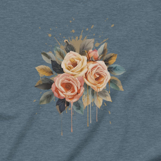 Floral design with roses on a blue fabric background