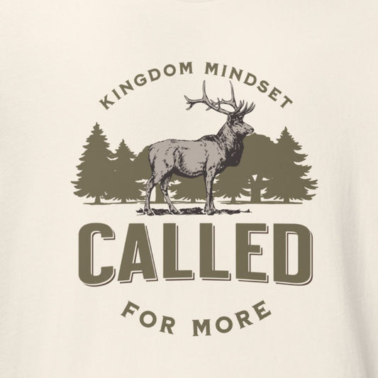 Deer illustration with 'Kingdom Mindset Called For More' text on a beige background