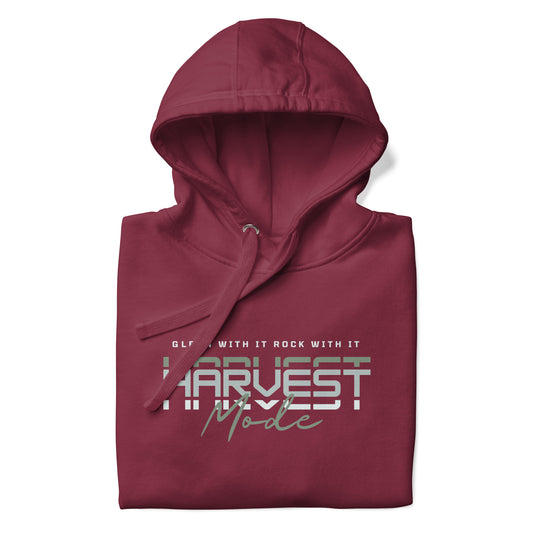 Maroon Hoodie with "'Harvest Mode' Glean with it rock with it "text design