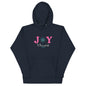 Hoodie with Joy to the world text, with Luke 2:10 referenced. The O in joy is represented by a snow flake. Christian apparel.