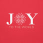 Detailed view of the Joy to the World graphic printed on Team Red Cotton Heritage M2580 hoodie, highlighting vibrant colors and texture.