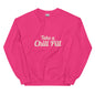 Take A Chill Pill Sweatshirt in heliconia- pink color, minimalist design but gen x retro referene