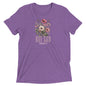 Purple t-shirt with floral design and text on a white background