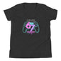 Level 67 Unlocked text over a video game controller image. Dark grey heather kids t-shirt.
